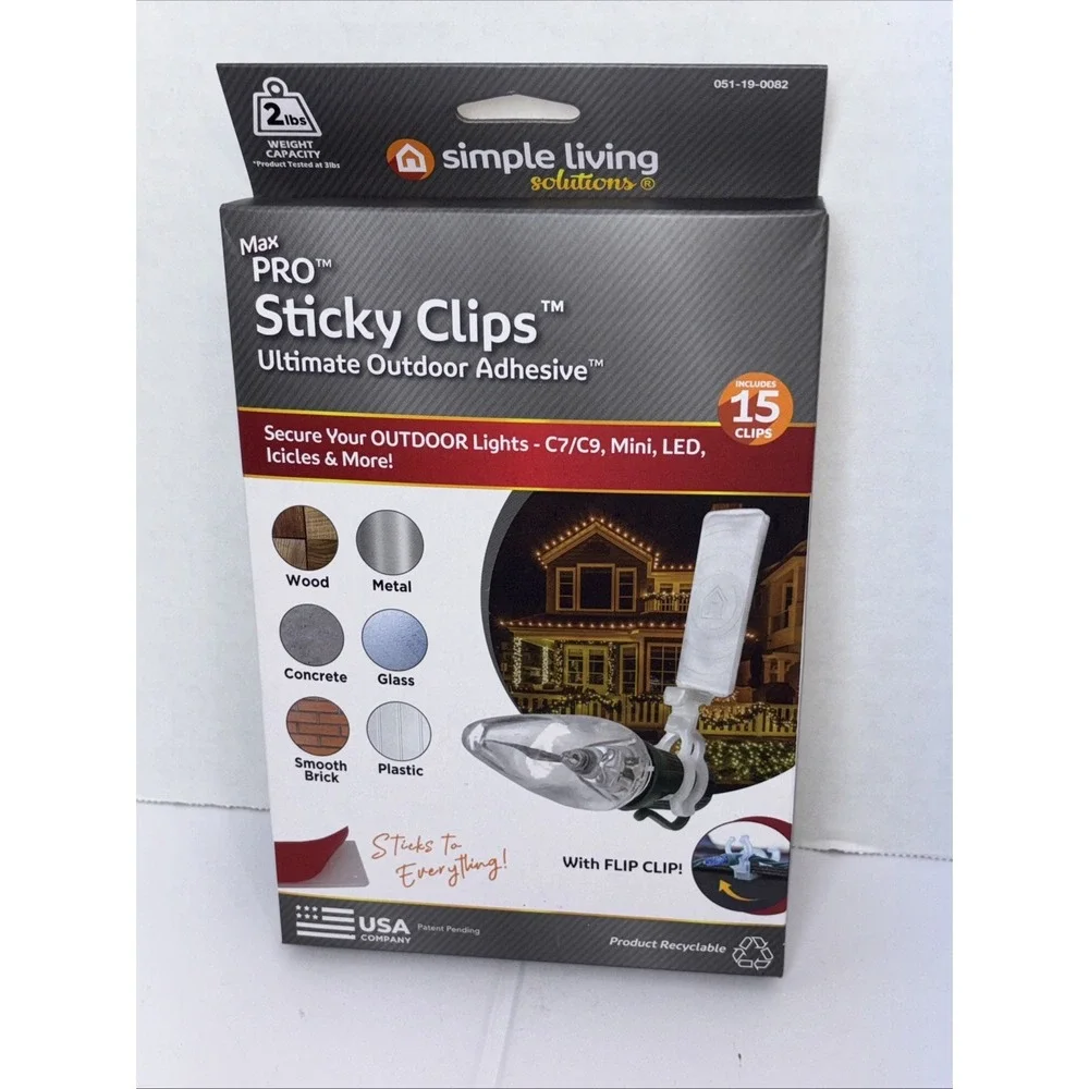 Max Pro Sticky Clip Ultimate Outdoor Adhesive, 15 Clips Outdoor Lights USA NEW!